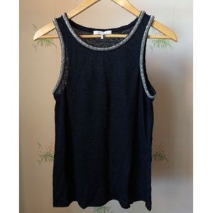 Maje Black Beaded Linen Tank